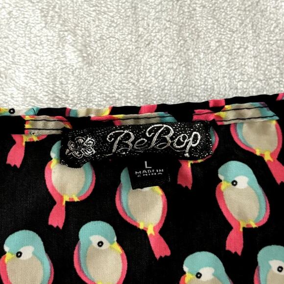 BeBop Bird Print Dress Sleeveless Pockets Black Pink Blue Twee w/ Pockets Large - Picture 6 of 10